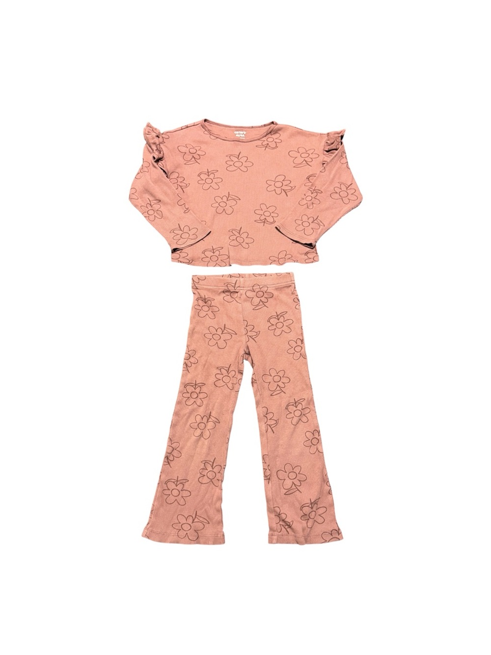 Carter’s Girls 4T Floral Ribbed Ruffle Top & Flare Pants Matching Set